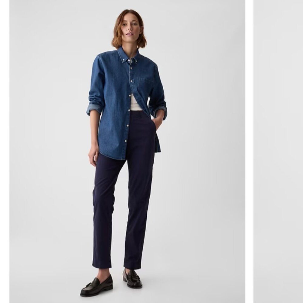 Gap Downtown Khaki Pants in Navy Straight Leg Fit Size 10 Tall Women's NWT - Picture 1 of 6